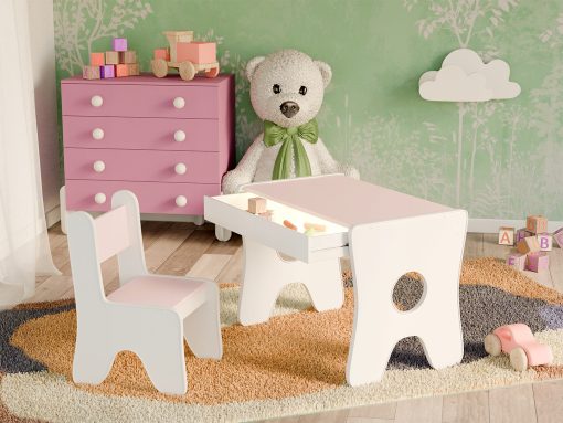 Svet Kolica | Sto sa fiokom i 1 stolicom- PinkSto sa fiokom i 1 stolicom- Pink